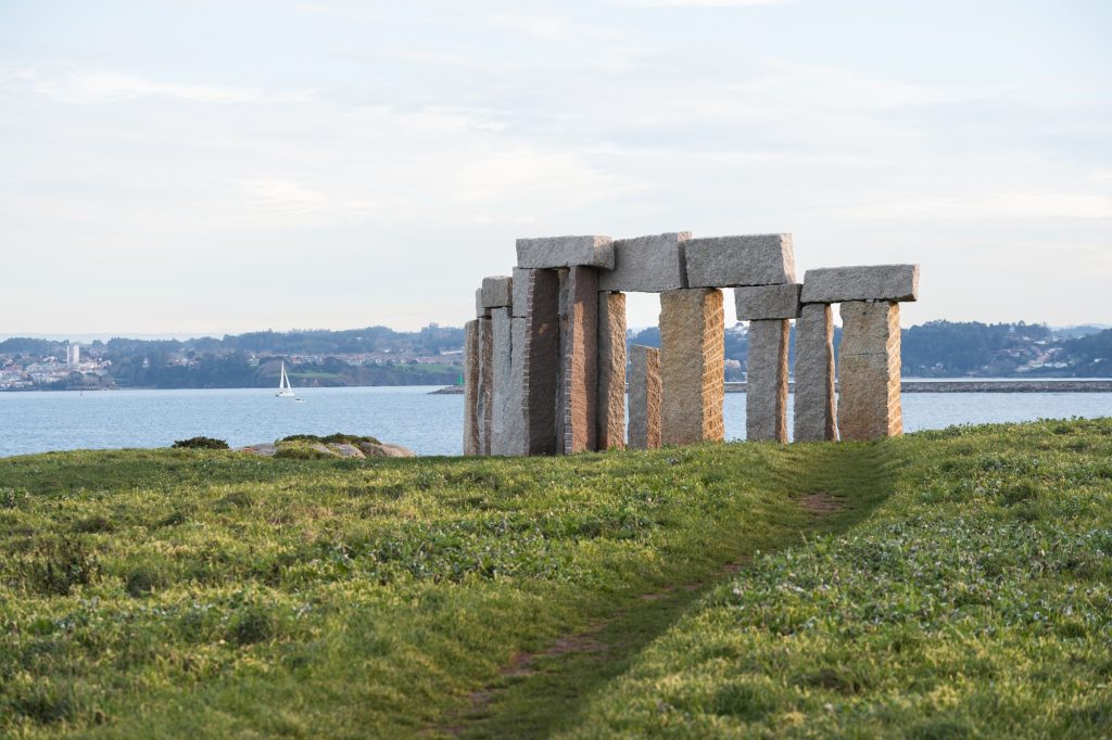 Monument of the menhirs in Hercules Tower coast a Coruna, Galicia, Spain