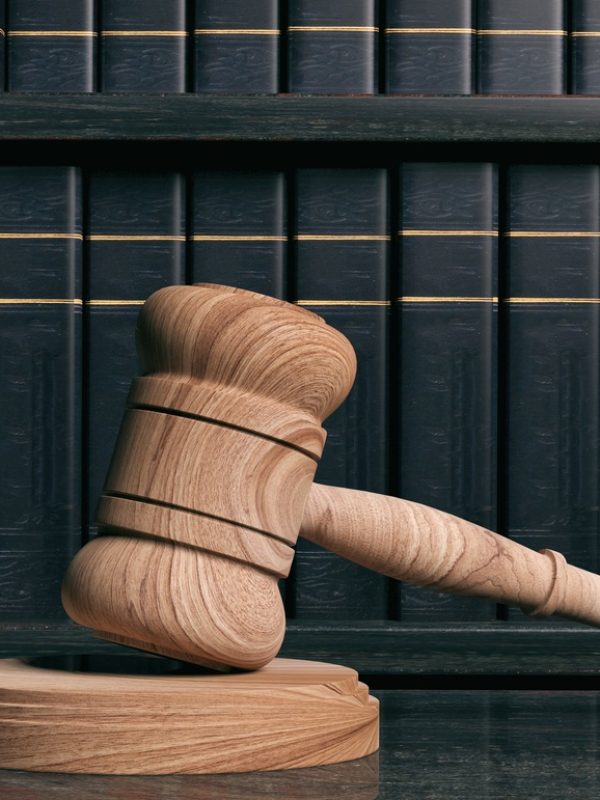 Lawyer office. Judge gavel and law books.