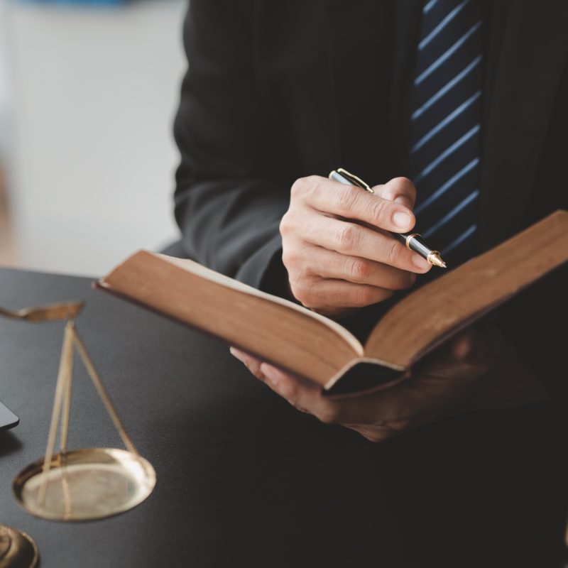 Lawyers read legal books defend their clients' cases.